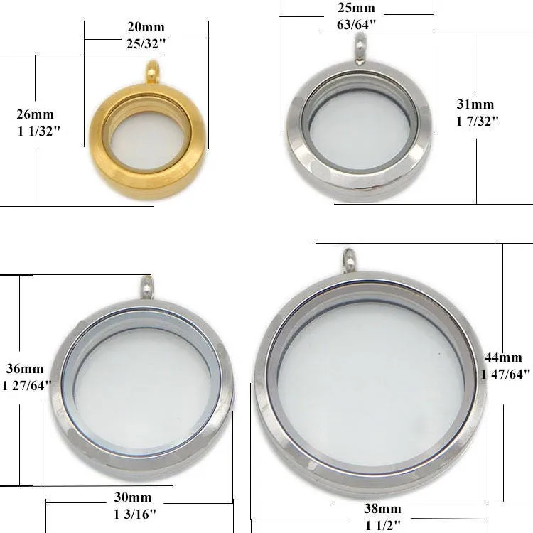 Surgical Stainless Steel Silver Tone Plain Round Pendant Glass Living Floating Memory Locket 20 25 30 35 38 mm Final Sale