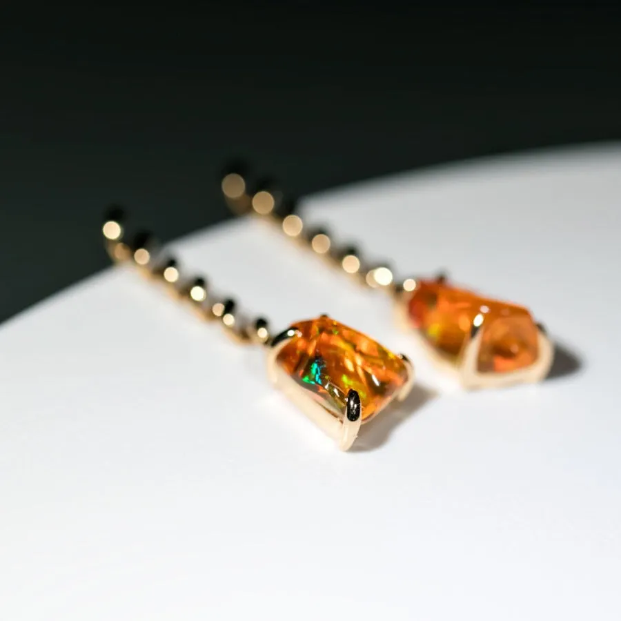Swirl Mexican Fire Opal Drop Earrings in 18K Yellow Gold