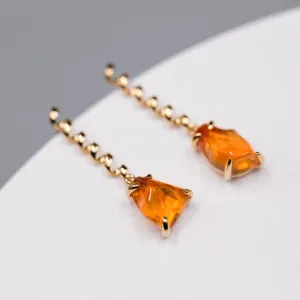 Swirl Mexican Fire Opal Drop Earrings in 18K Yellow Gold