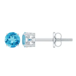 Swiss Blue Topaz Solitaire Stud Earrings in 4 Prong Setting