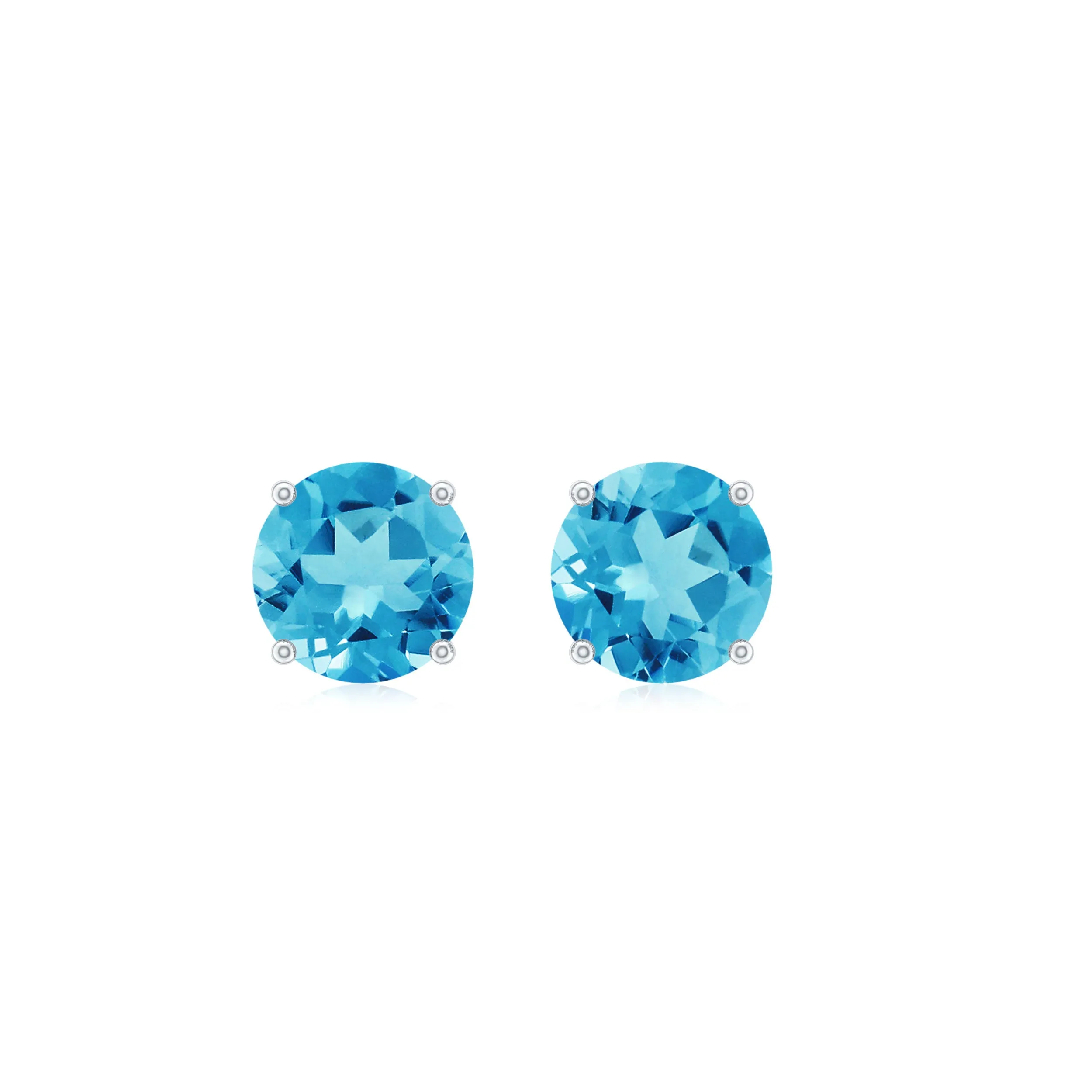 Swiss Blue Topaz Solitaire Stud Earrings in 4 Prong Setting