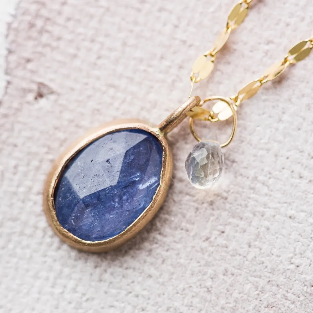 Tanzanite Necklace with Moonstone on Mirror Chain in 14k Gold