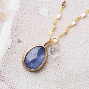 Tanzanite Necklace with Moonstone on Mirror Chain in 14k Gold