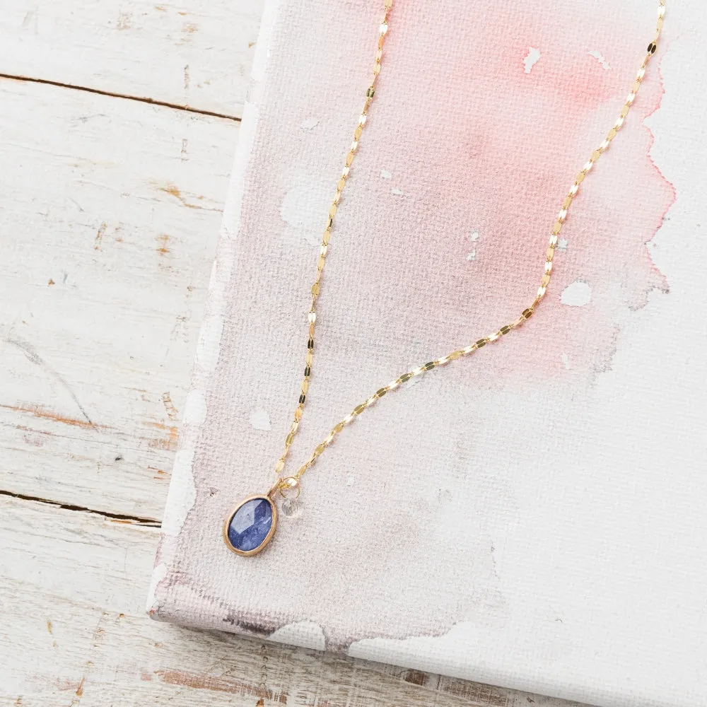 Tanzanite Necklace with Moonstone on Mirror Chain in 14k Gold