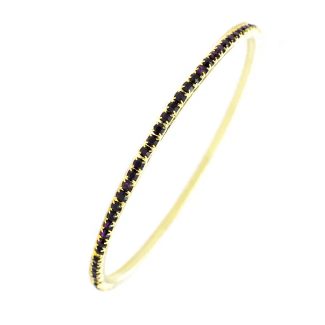 Thin Gold Tone Bangle Bracelet with AB Crystals