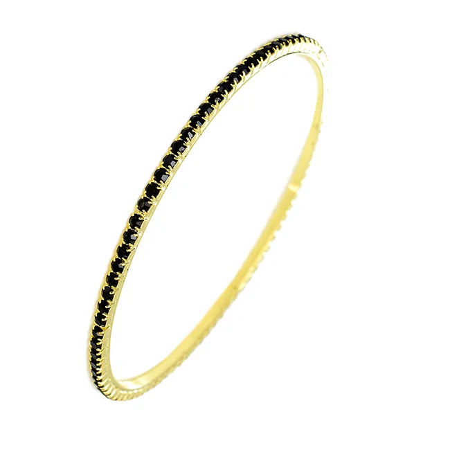 Thin Gold Tone Bangle Bracelet with AB Crystals