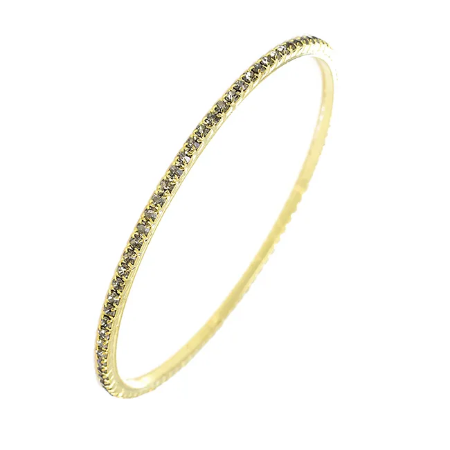 Thin Gold Tone Bangle Bracelet with AB Crystals