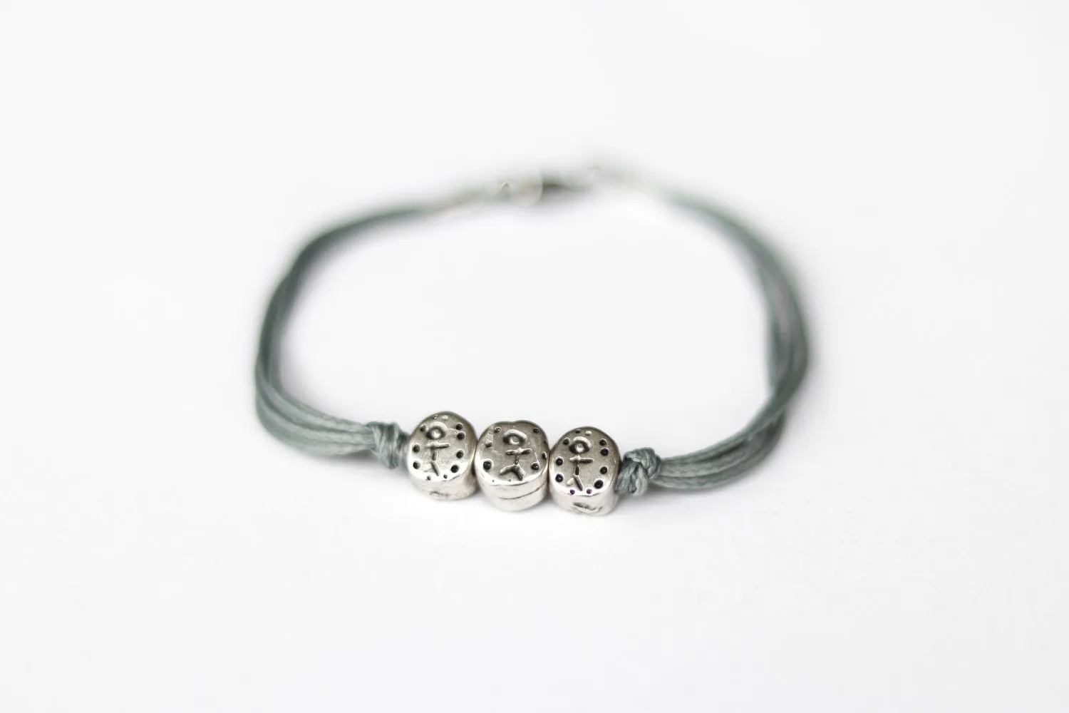 Three kids bracelet with children charms for men, custom gray bracelet, father dad bracelet, personalised