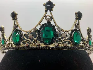 Tiara - Antique Brass Plated Tiara with Green Rhinestones