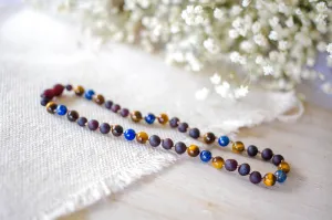 Tiger's Eye and Lapis Lazuli    Raw Baltic Amber Necklace ll Pain ll Calming ll Focus ll POP   Screw Clasp