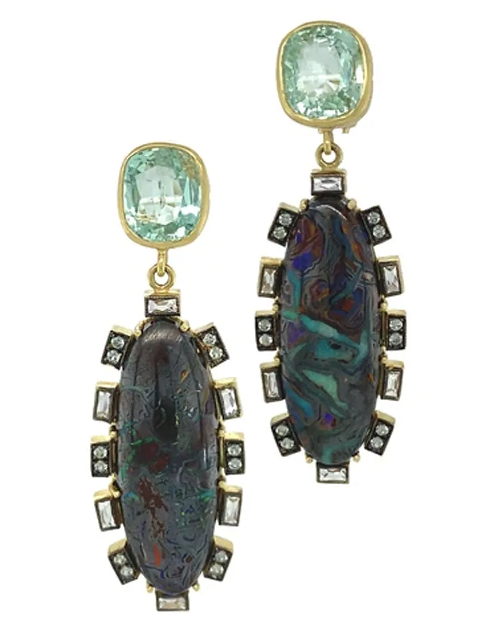 Tourmaline and Opal Oval Drop Earrings