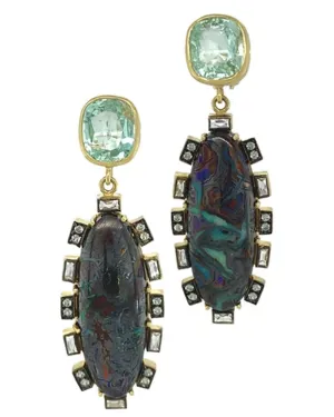 Tourmaline and Opal Oval Drop Earrings