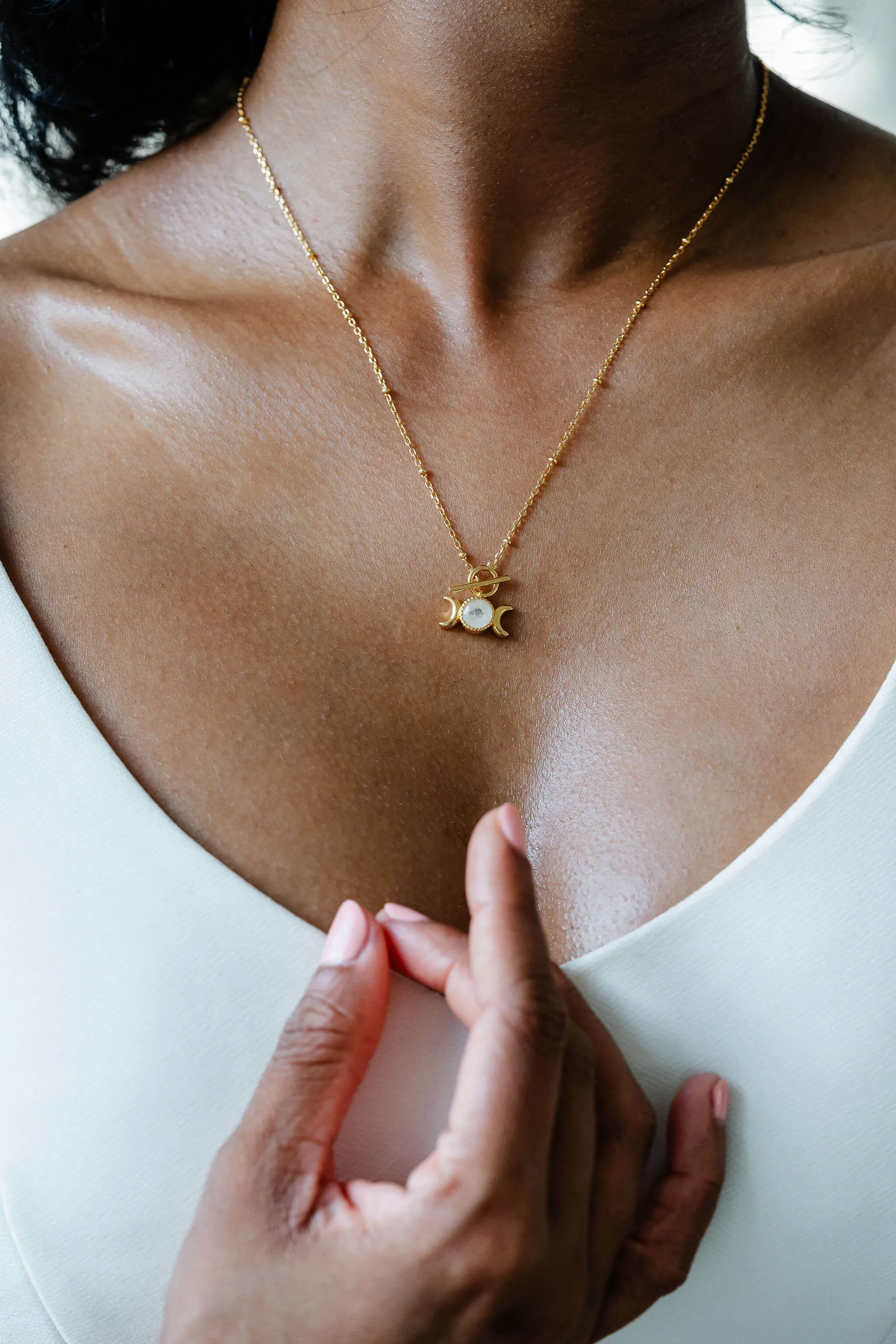 Triple Goddess Moonstone Toggle Necklace