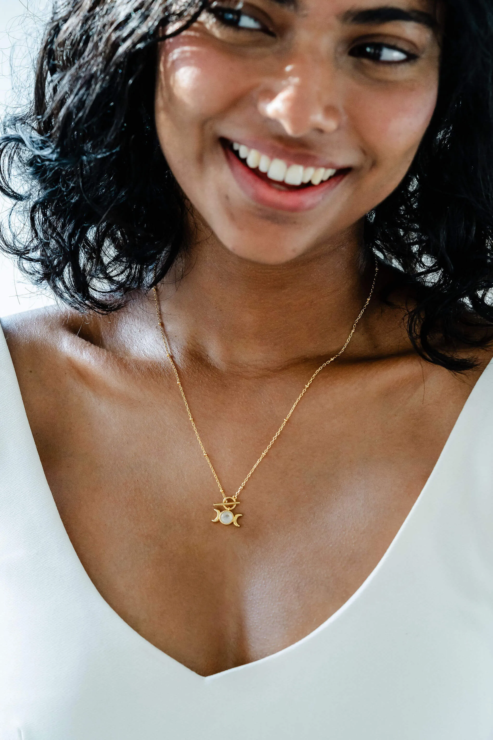 Triple Goddess Moonstone Toggle Necklace