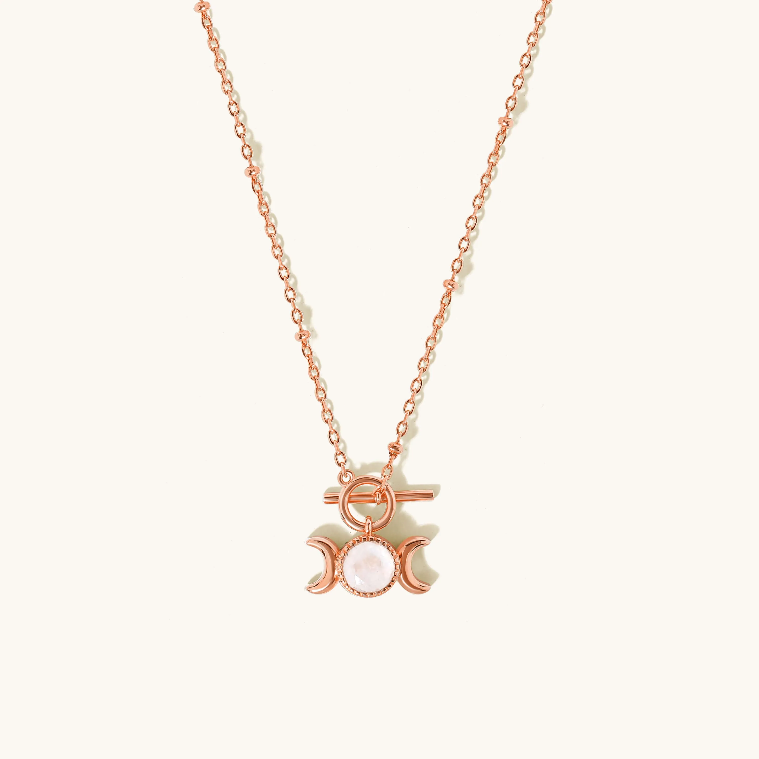 Triple Goddess Moonstone Toggle Necklace