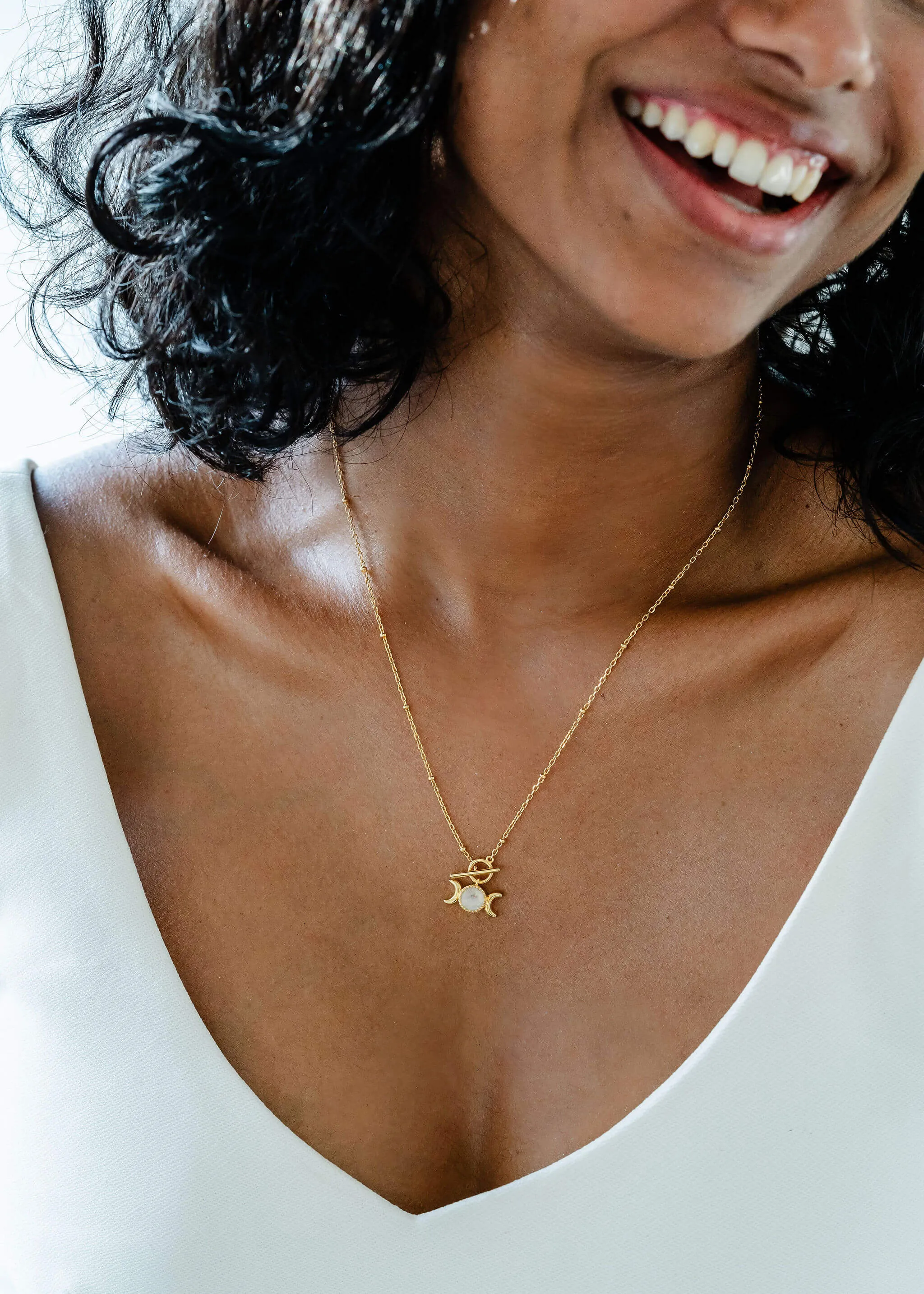 Triple Goddess Moonstone Toggle Necklace