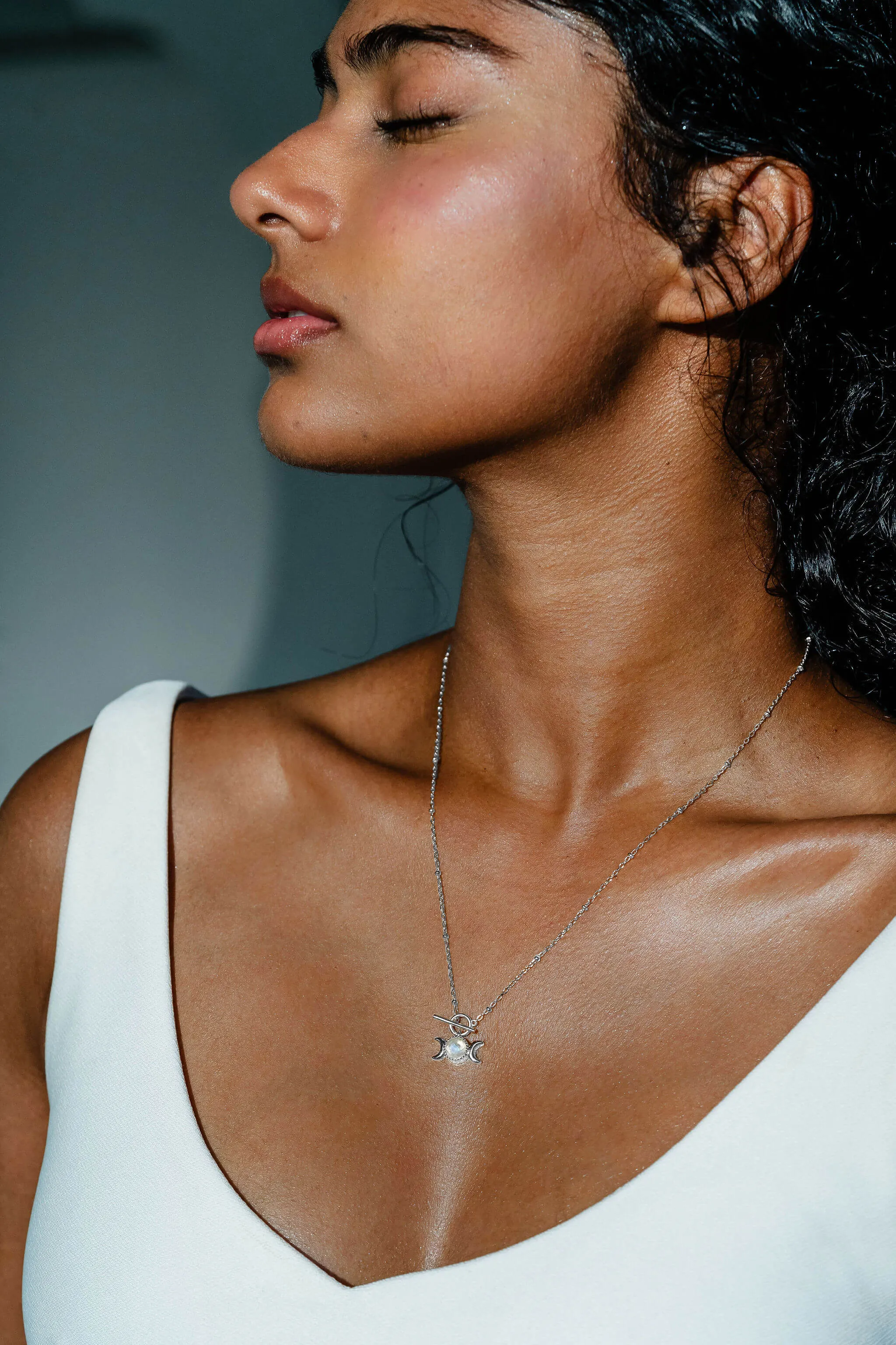 Triple Goddess Moonstone Toggle Necklace