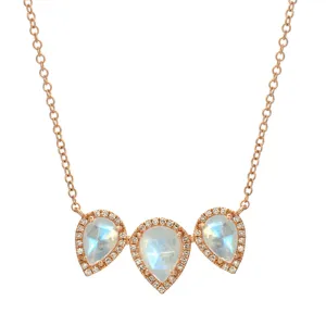 Triple Pear Shape Rainbow Moonstone Necklace