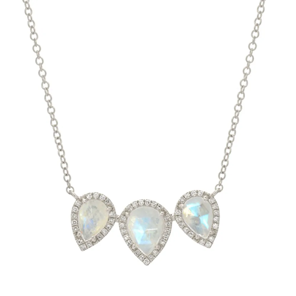Triple Pear Shape Rainbow Moonstone Necklace
