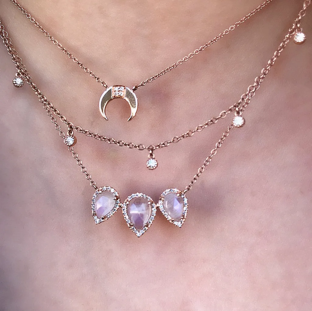 Triple Pear Shape Rainbow Moonstone Necklace