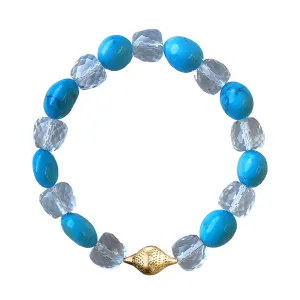 Turquoise and Faceted Quartz Stretch Bracelet