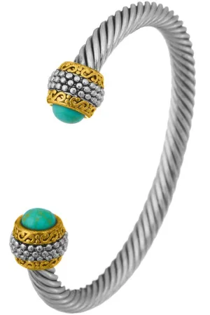 Turquoise Beaded Cable Cuff Bracelet