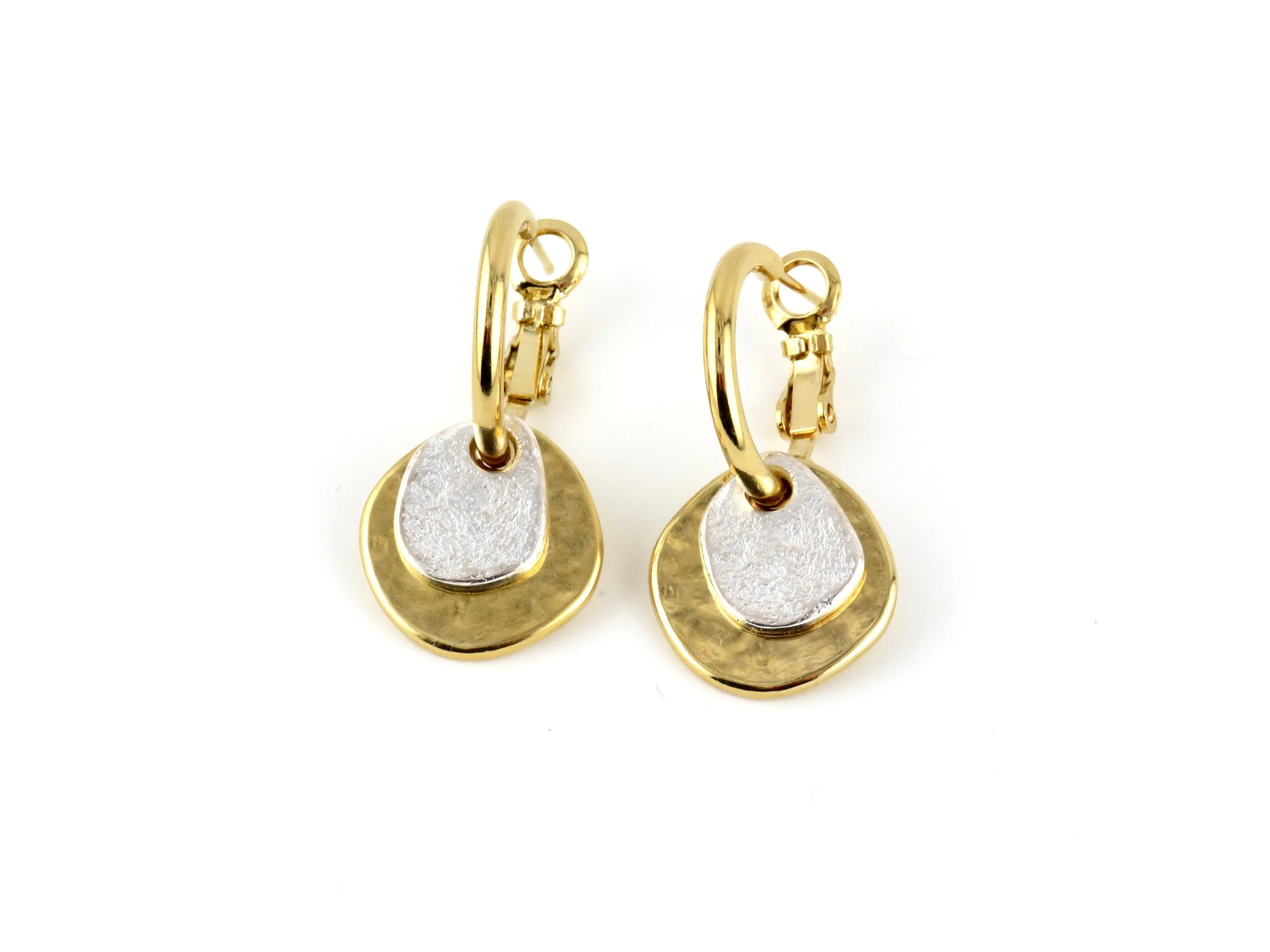 Two Tone Discs Earrings - Gold with Silver