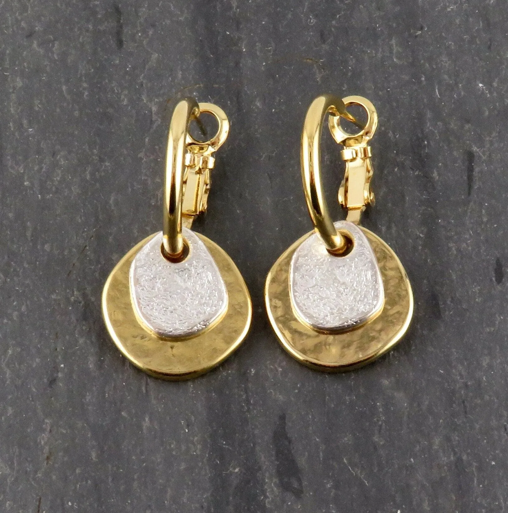 Two Tone Discs Earrings - Gold with Silver