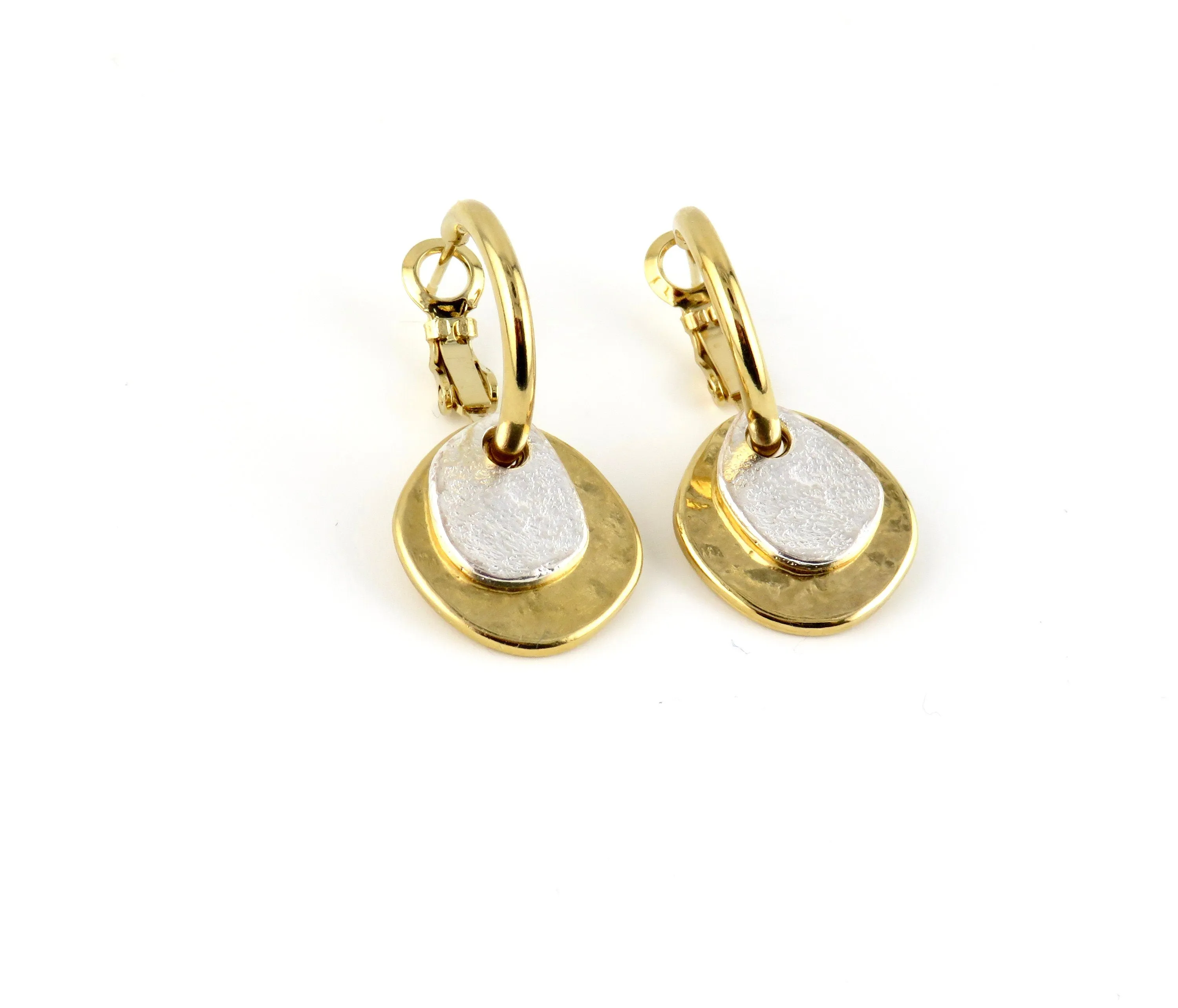 Two Tone Discs Earrings - Gold with Silver