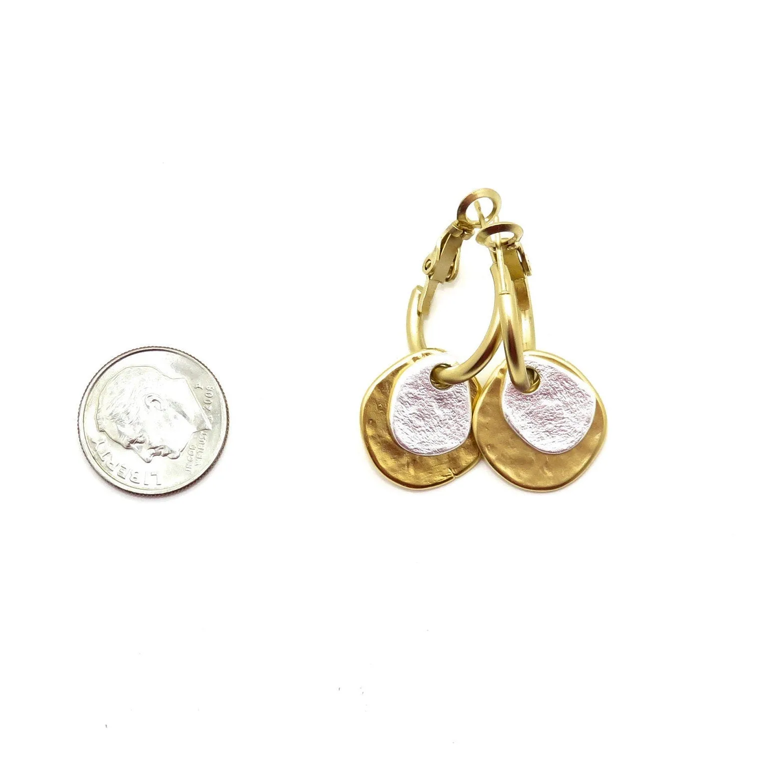 Two Tone Discs Earrings - Gold with Silver