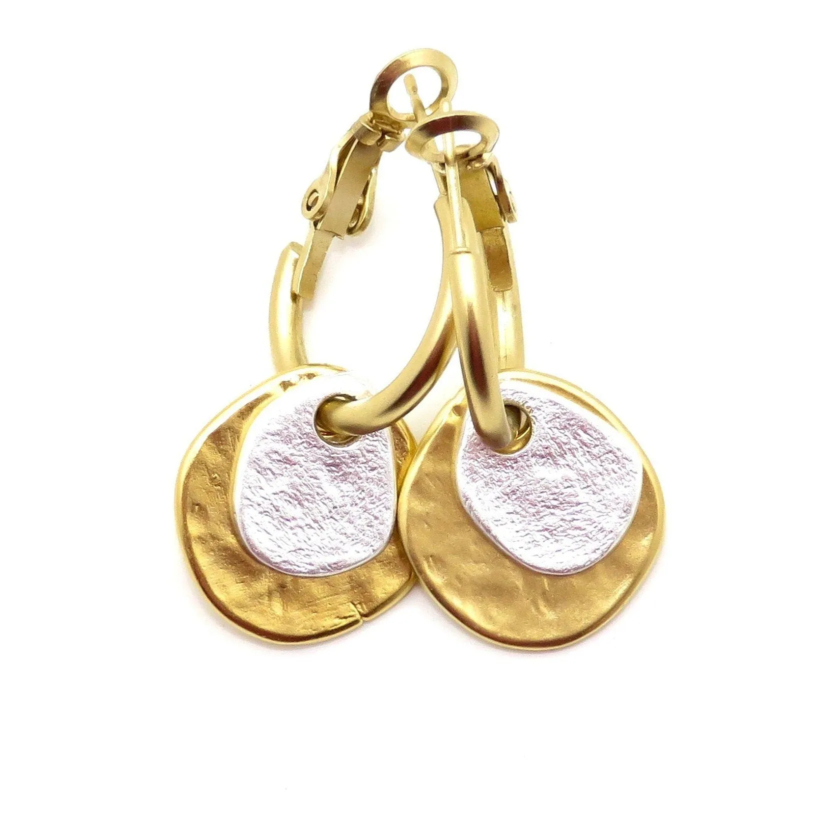 Two Tone Discs Earrings - Gold with Silver