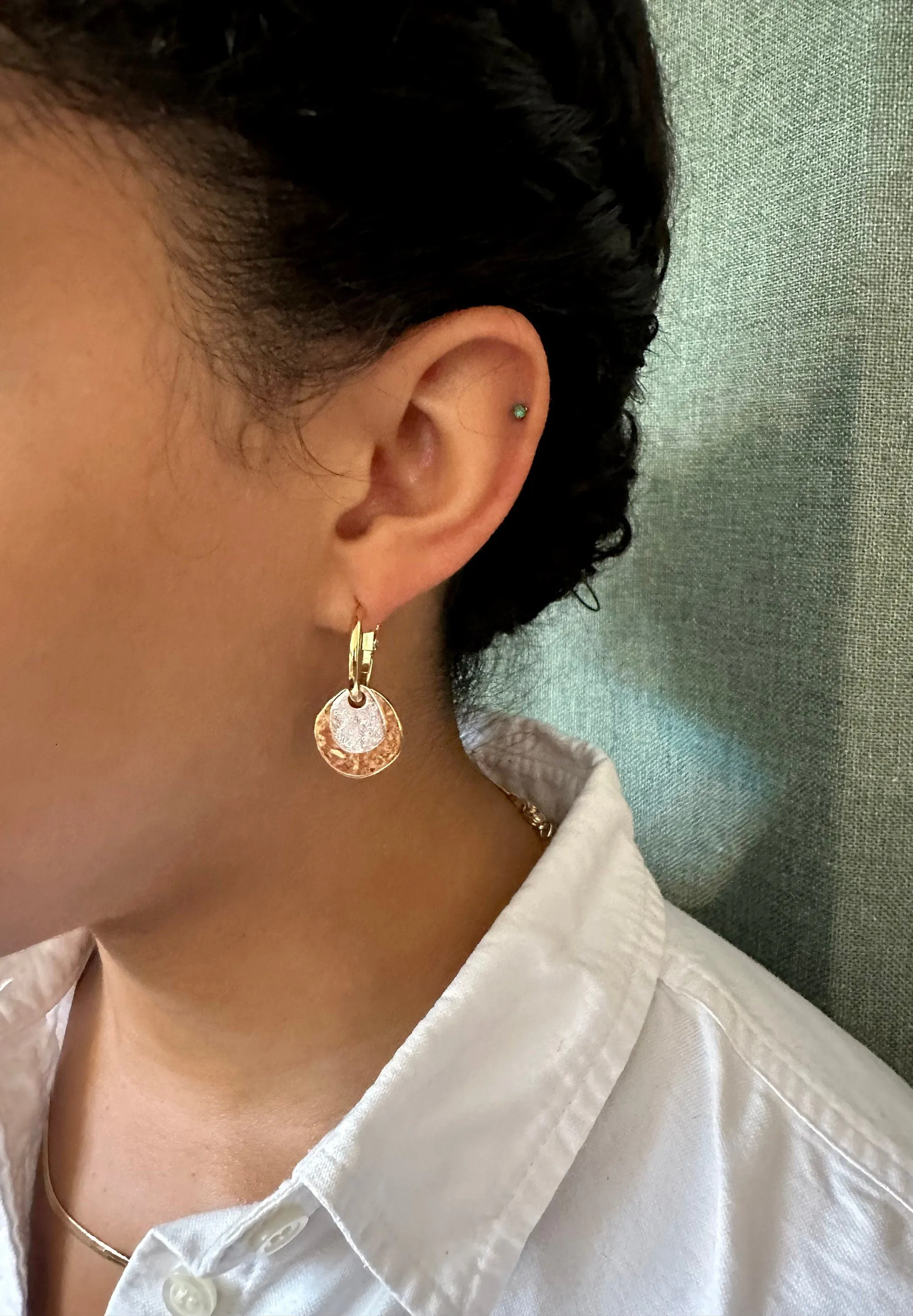 Two Tone Discs Earrings - Gold with Silver