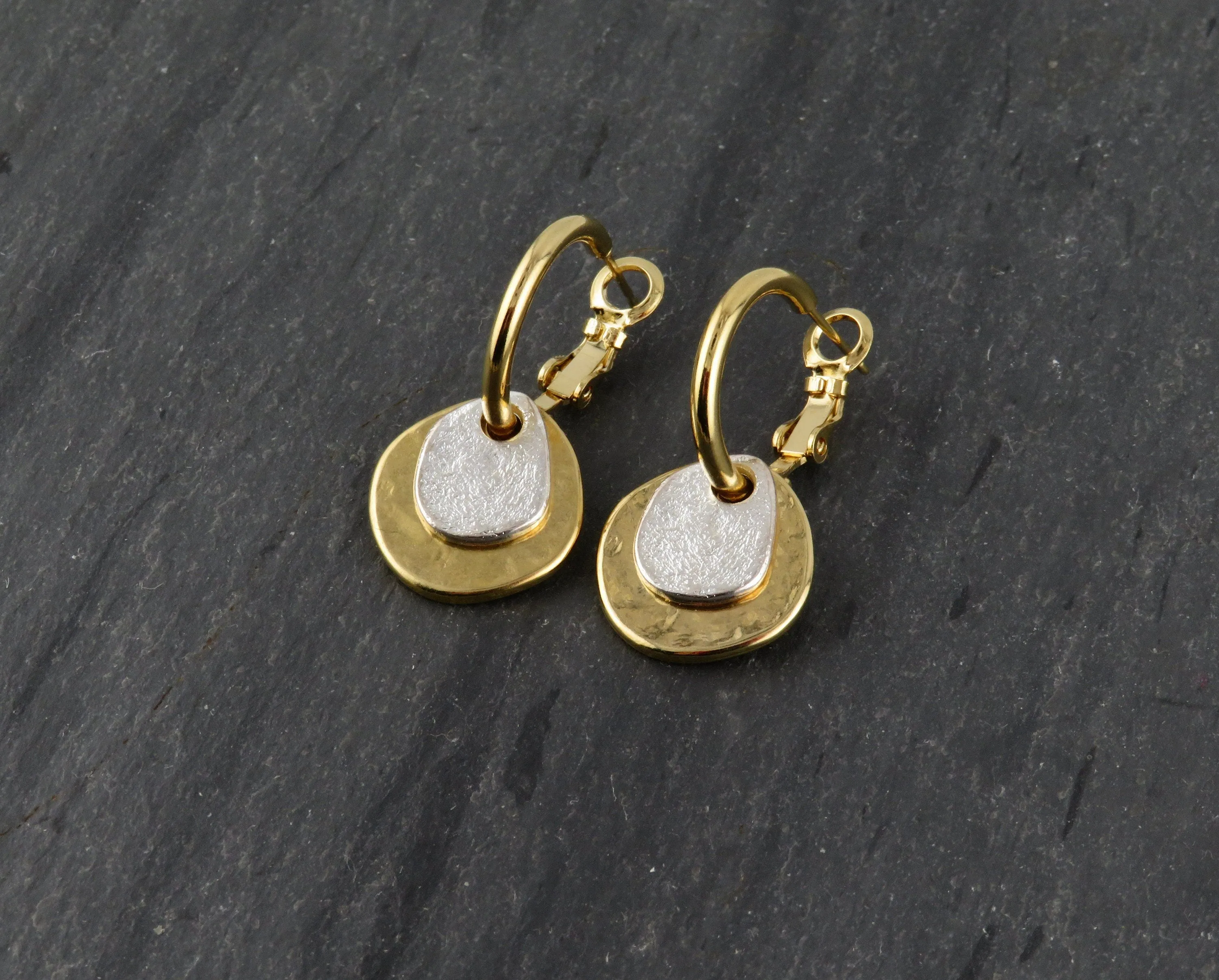 Two Tone Discs Earrings - Gold with Silver