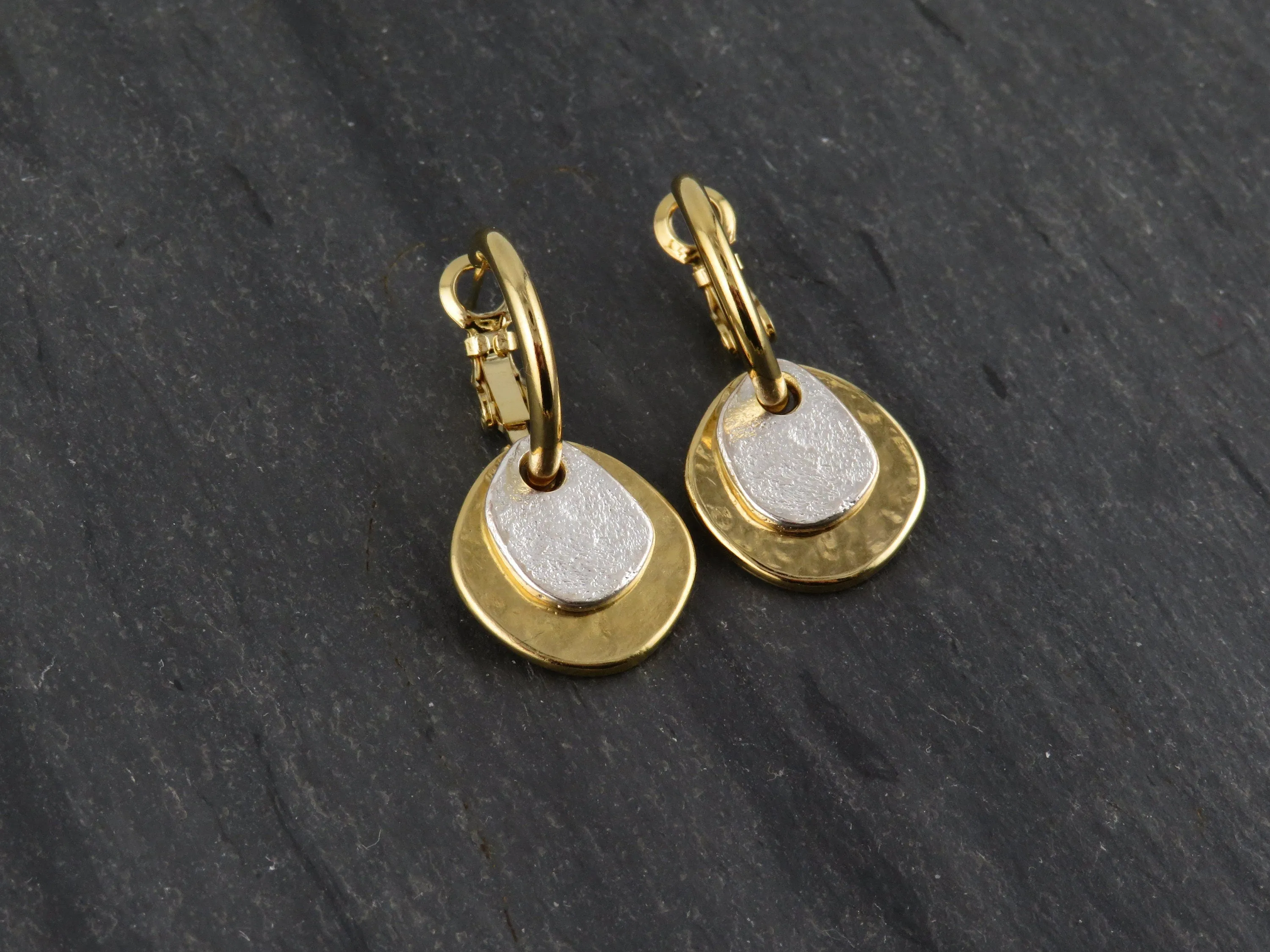 Two Tone Discs Earrings - Gold with Silver