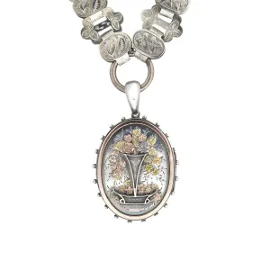 Victorian Sterling Mixed Metals Flower Locket   Book Chain Necklace