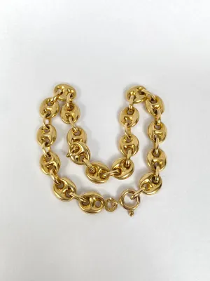 Vintage 9ct Gold Mariner Anchor Link Bracelet, 8 inches. Hallmarked Sheffield, 1975 (6.42g)
