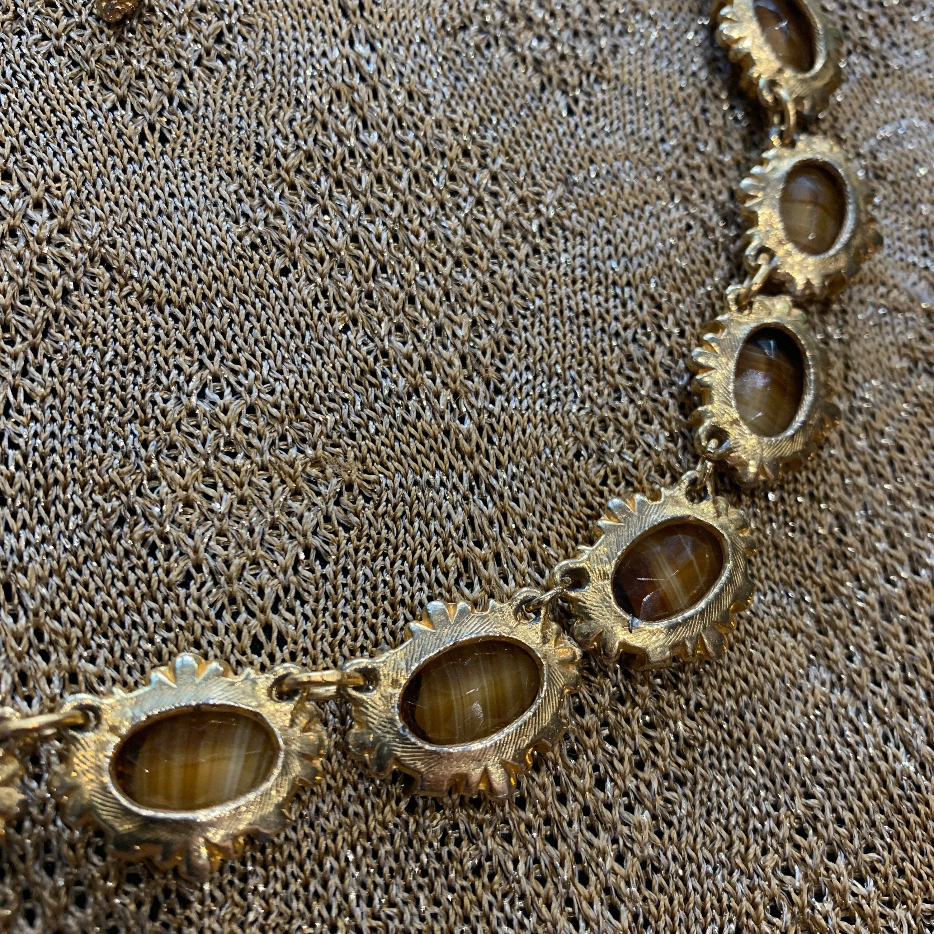 Vintage Agate Glass Brown Amber Necklace by Sphinx