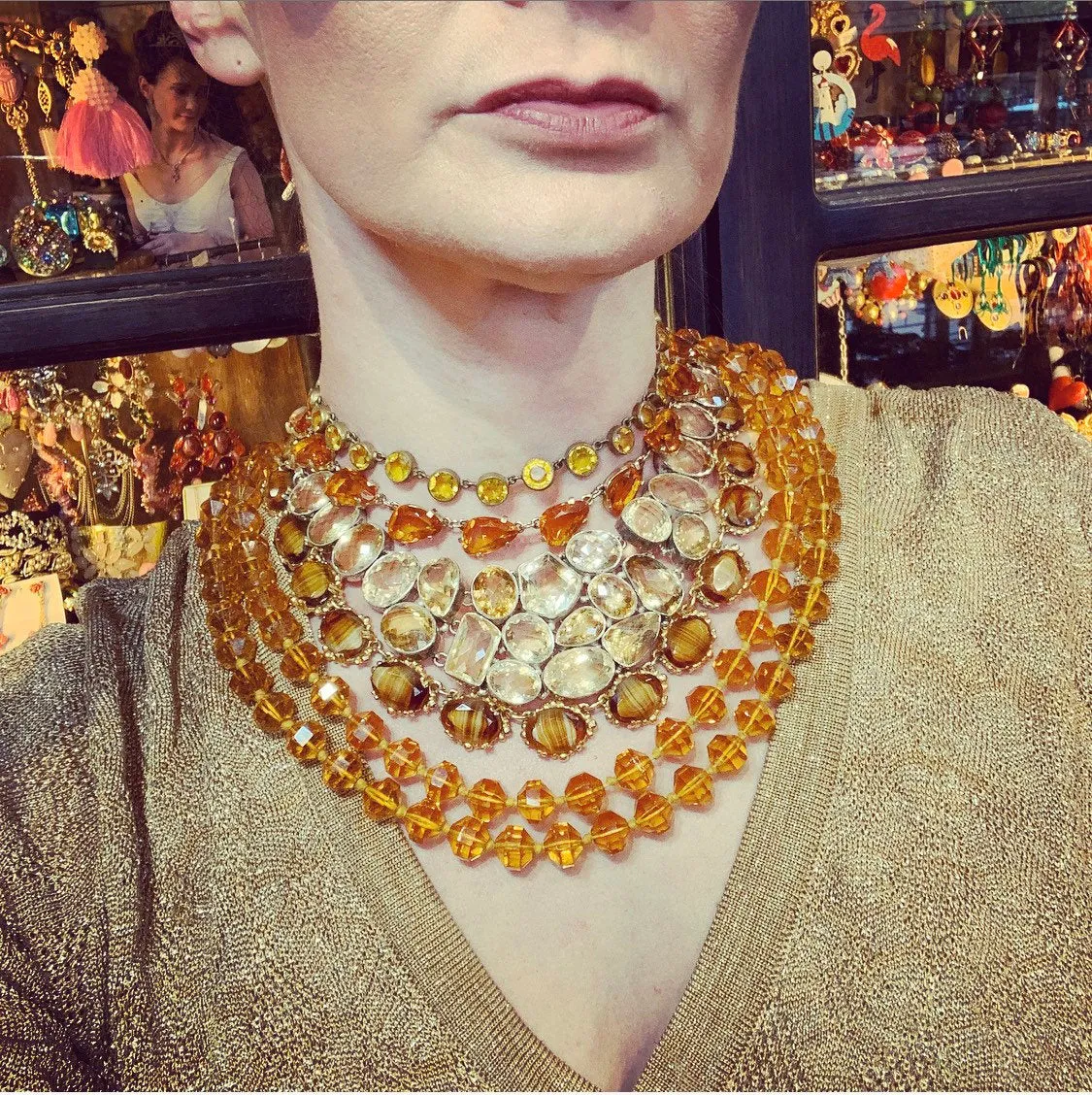 Vintage Agate Glass Brown Amber Necklace by Sphinx
