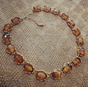 Vintage Agate Glass Brown Amber Necklace by Sphinx