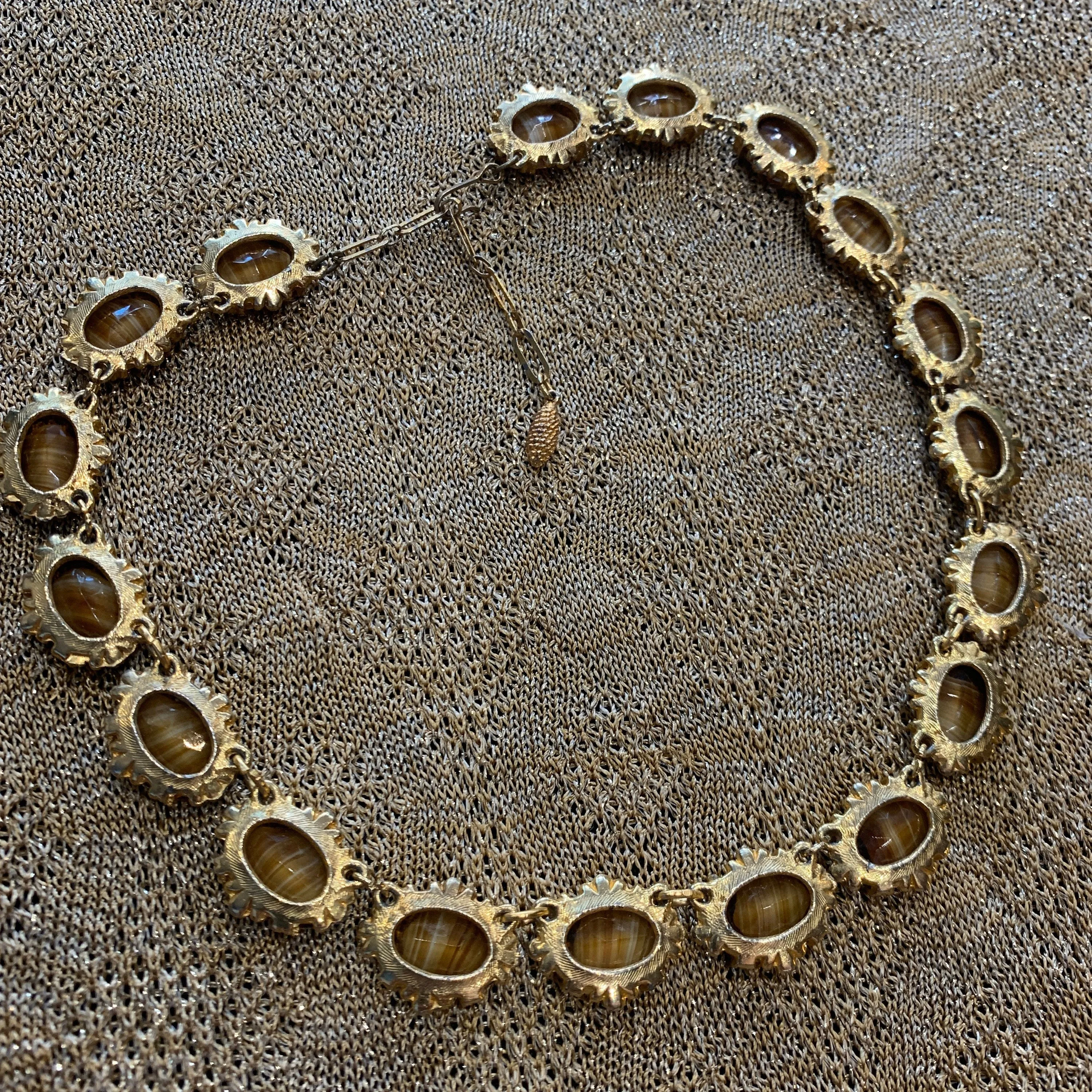 Vintage Agate Glass Brown Amber Necklace by Sphinx