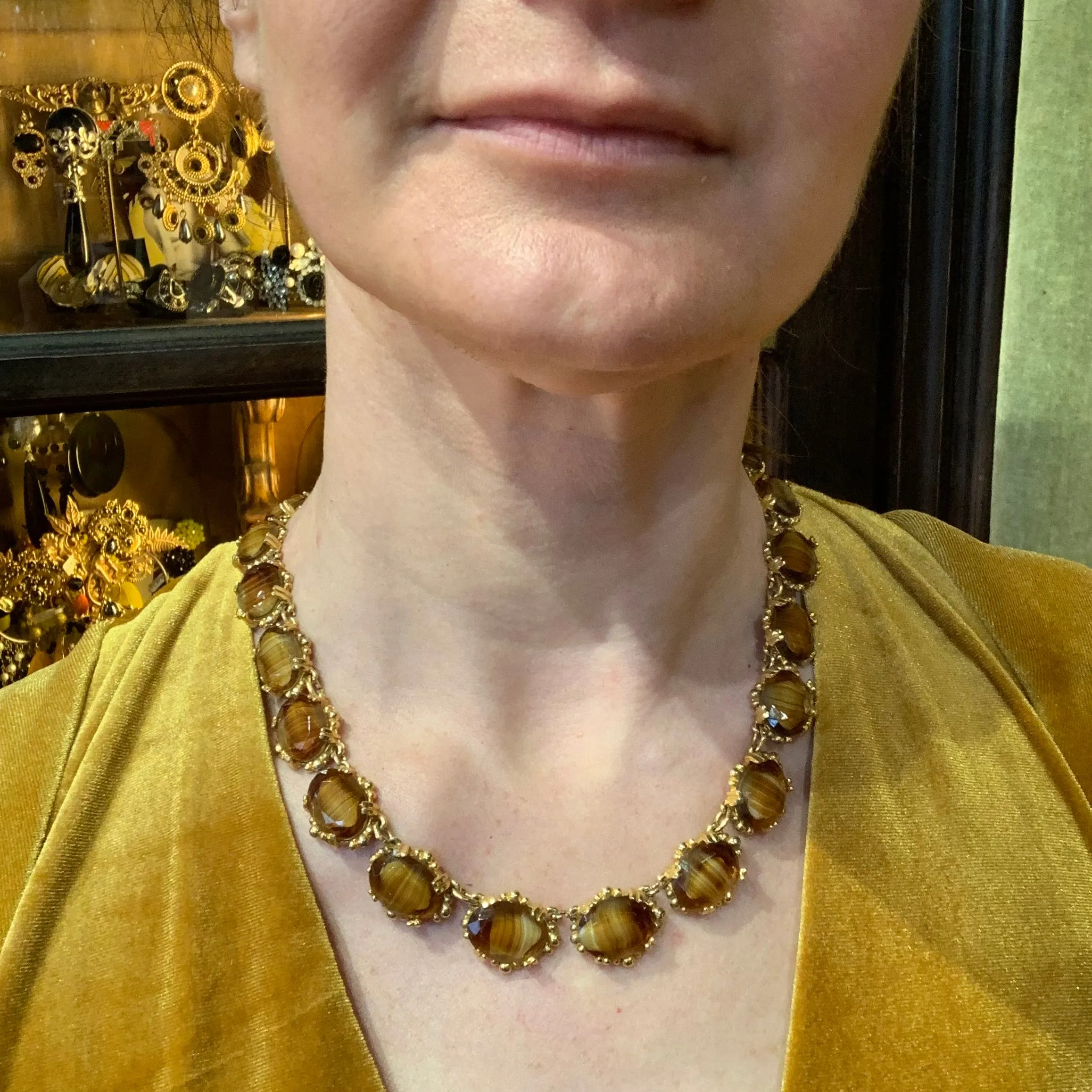 Vintage Agate Glass Brown Amber Necklace by Sphinx