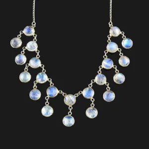 Vintage Art Deco Style Silver Moonstone Fringe Bib Necklace