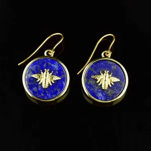 Vintage Gold Bee Lapis Lazuli Earrings