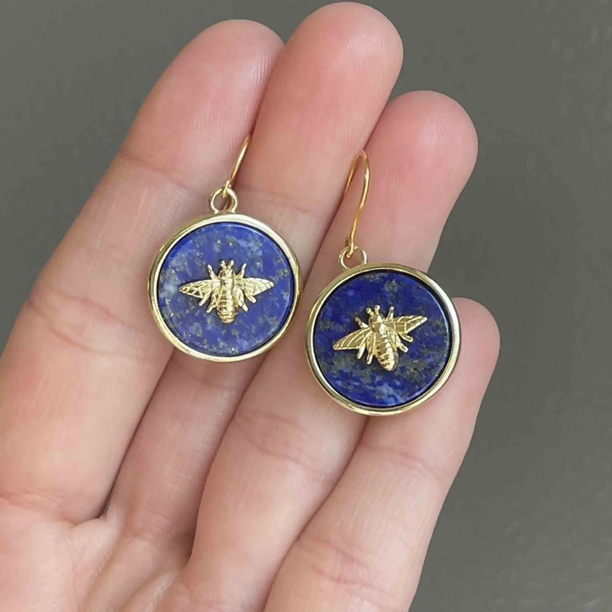 Vintage Gold Bee Lapis Lazuli Earrings
