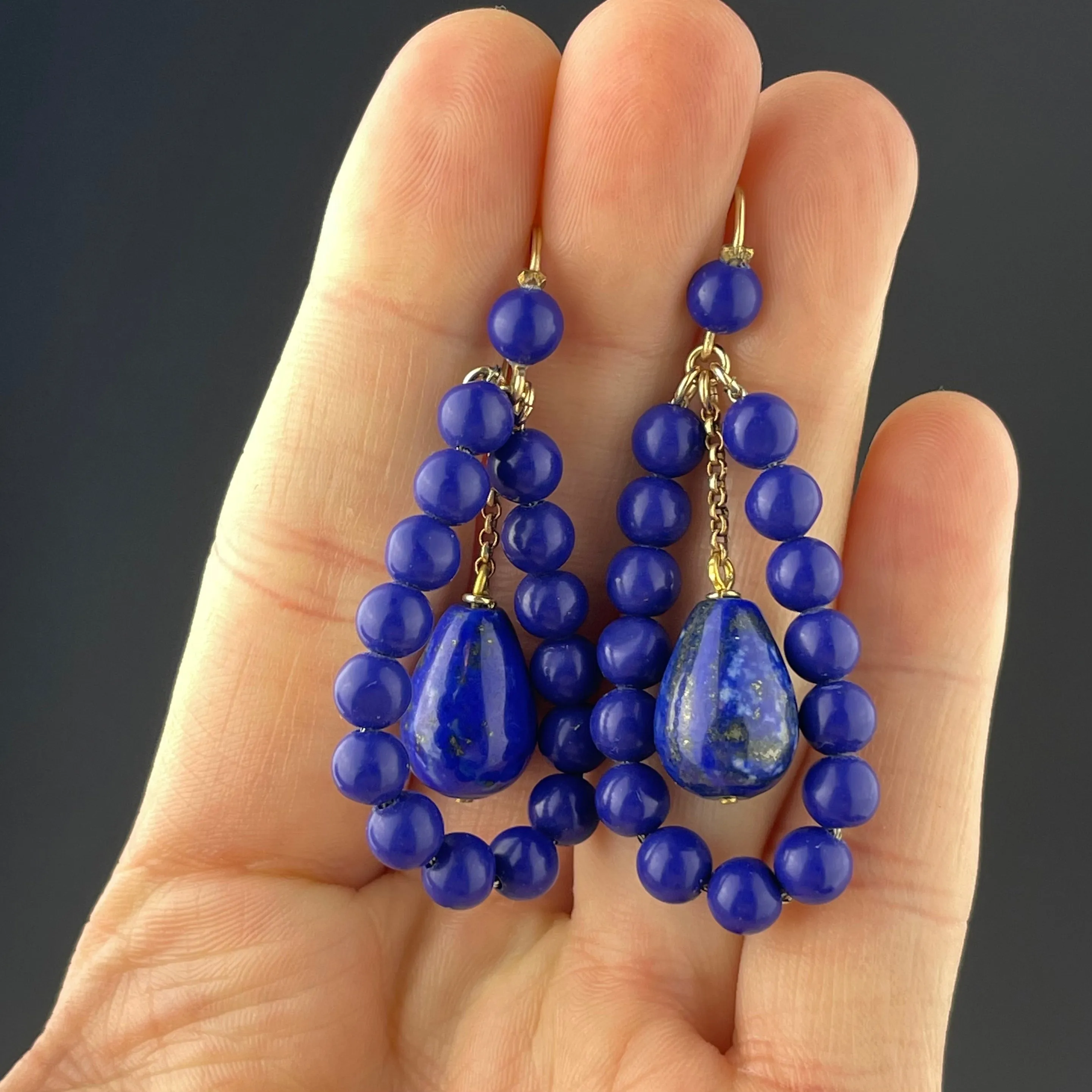 Vintage Gold Lapis Lazuli Drop Earrings