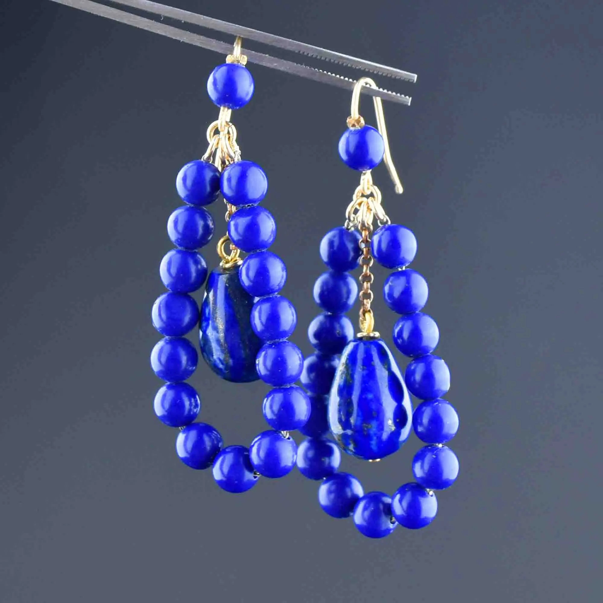 Vintage Gold Lapis Lazuli Drop Earrings