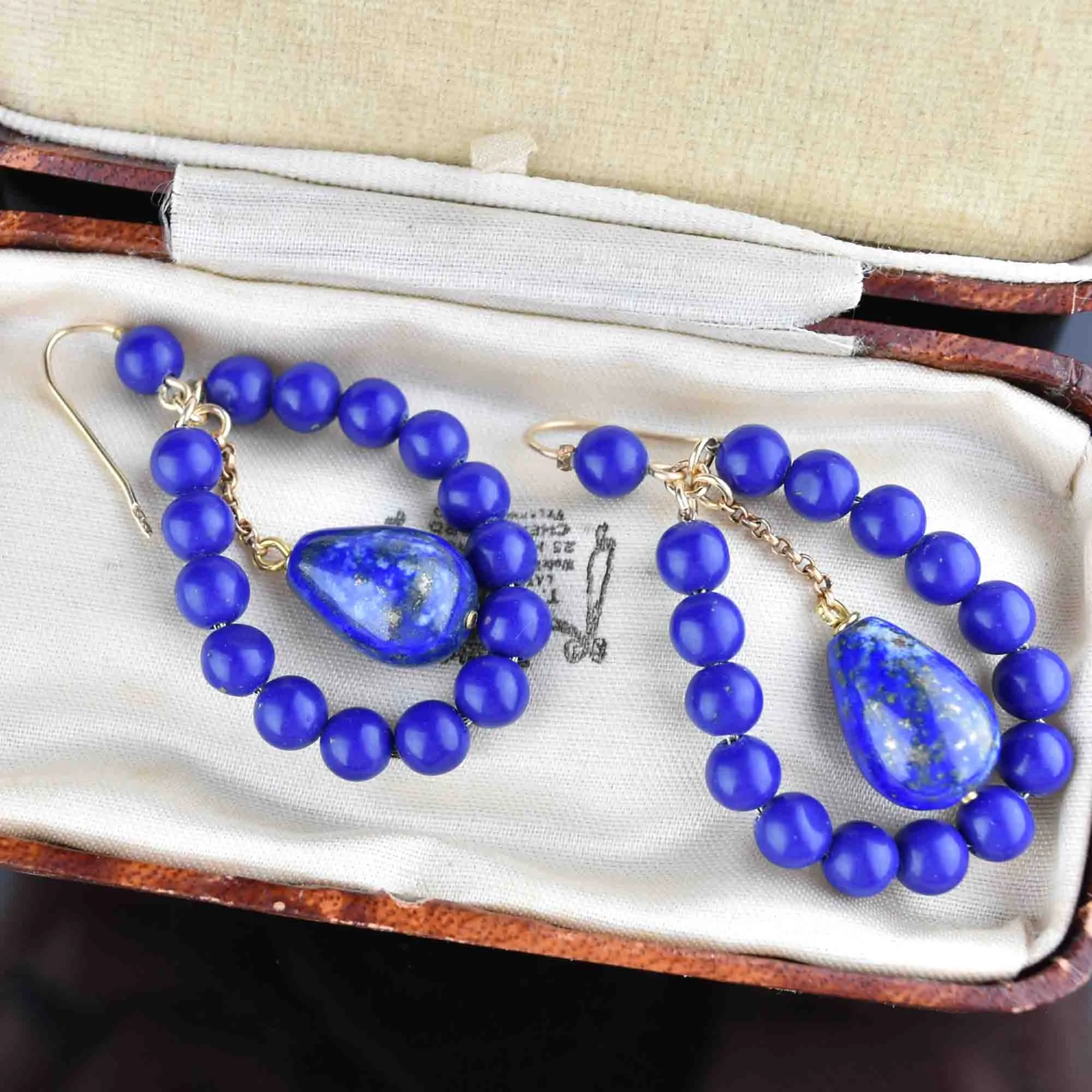 Vintage Gold Lapis Lazuli Drop Earrings