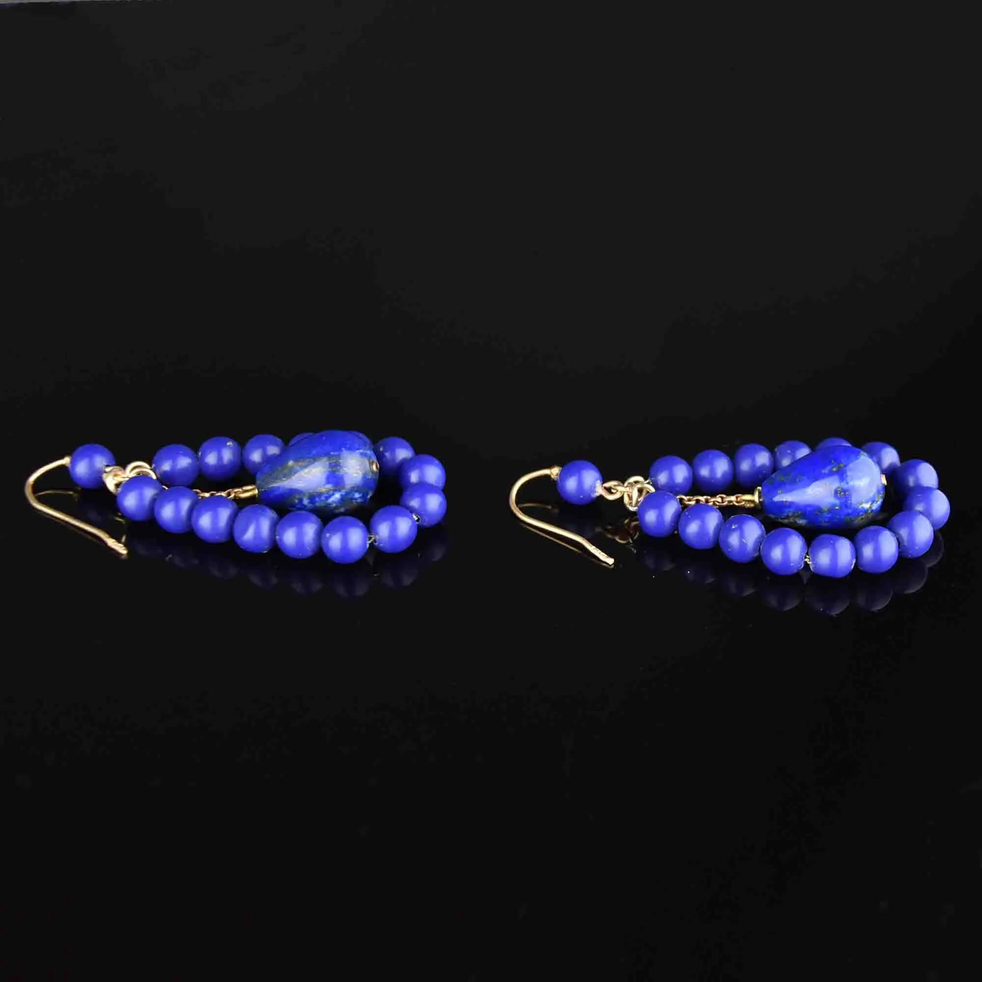 Vintage Gold Lapis Lazuli Drop Earrings