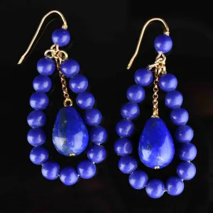 Vintage Gold Lapis Lazuli Drop Earrings