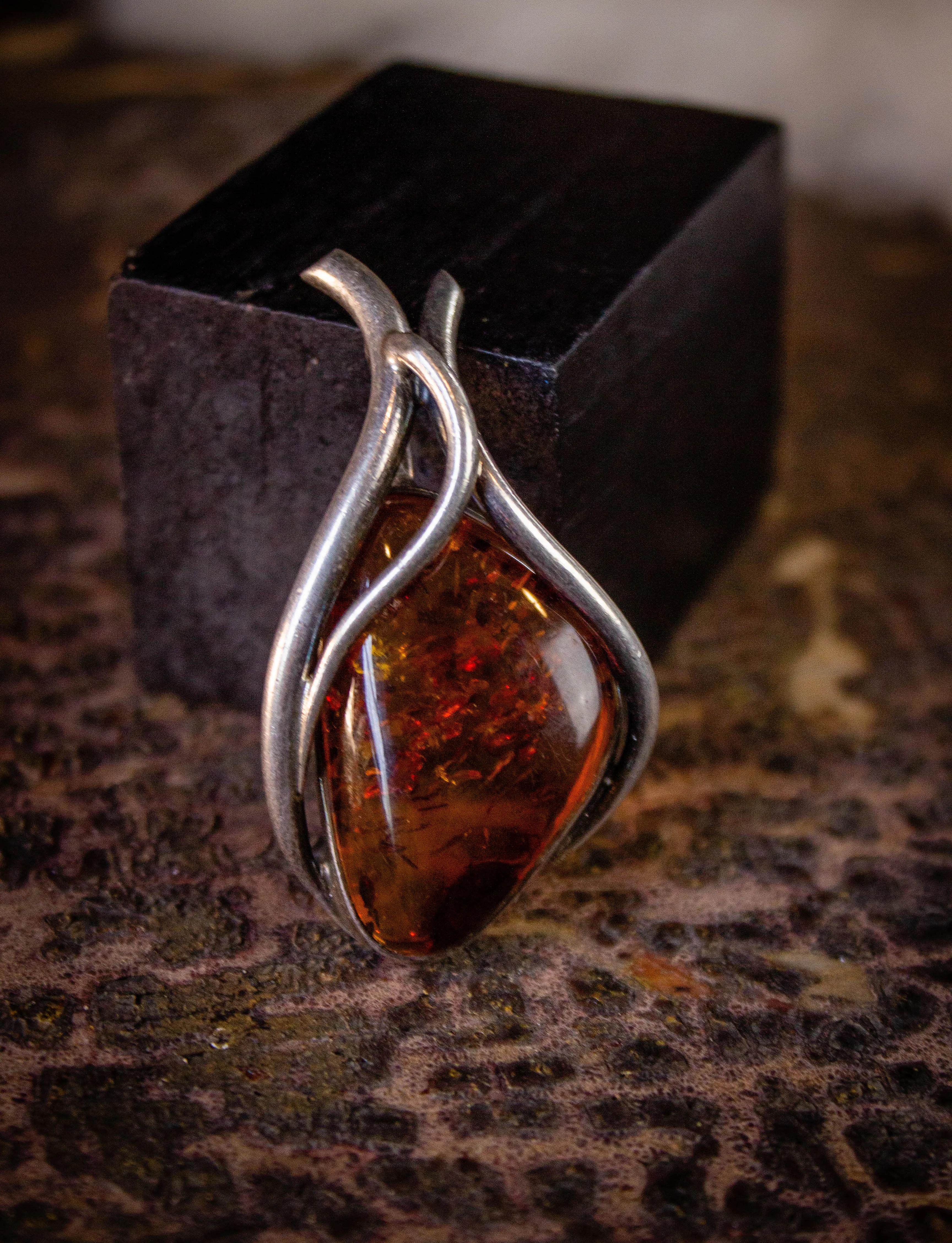 Vintage Honey Amber Sterling Silver Pendant